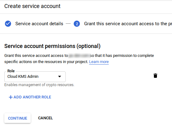 Cloud KMS Admin - add role